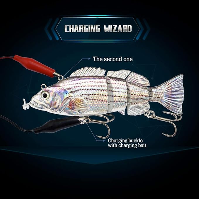 Robotic Swimming Lure,ODS Electric Fishing Lure 4 Segment Jointed Swimbait USB Rechargeable Robotic Lure for Bass Trout Pike