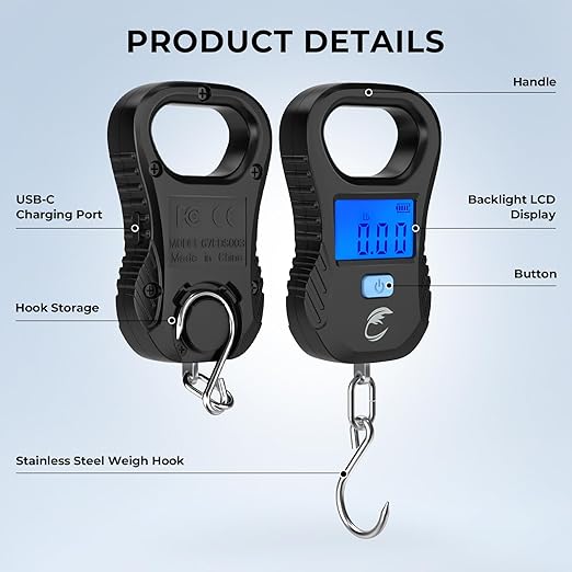 Calamus Lightweight Fish Scale & Lip Grip Combo, Rechargeable Digital Scale with USB Cable, 55lb Capacity, Lip Gripper with Soft Retractable and Detachable Measuring Tape, Fishing Gifts for Men