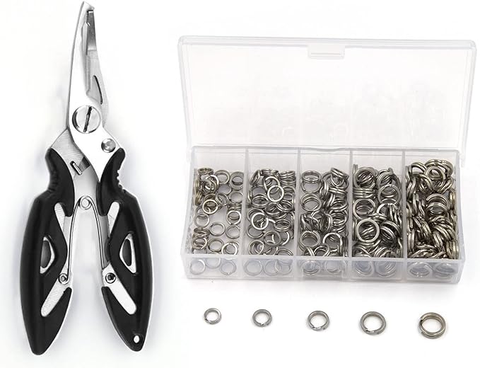 Pack of 201pcs Fishing Stainless Steel Split Rings 5 Sizes and Plier Set, Split Ring Capable of withstanding Large tensile Force and Fishing Plier Tool Kit for Saltwater Fishing Lure Connectors…