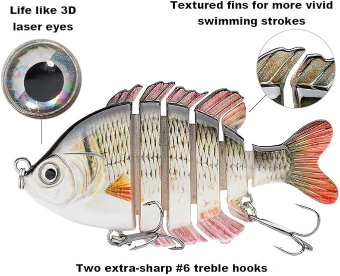 Multi Jointed Fishing Lures Glide Bait Panfish Bluegill Swimbaits Hard Topwater Bass Lures Saltwater Freshwater 3.5in/0.85oz