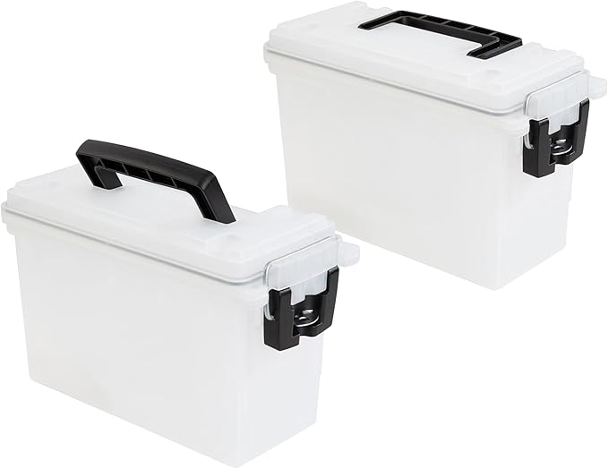 Sheffield 12793 2-Pack Ammo Storage Box, Stackable .30 Cal Field Boxes, Water and Dust Resistant, Lockable Storage Box with Handle, Secures Hunting Gear, Supplies, and Bullets, Made in The USA, Frost