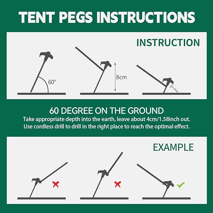 12 Pack 8" Screw in Tent Stakes for Drilling with Hex Heads - Heavy Duty Stainless Steel Tent Pegs/Nails/Spikes, Ground Anchors, Grow in Dark - for Camping, Grassland, Portable Box (Orange)