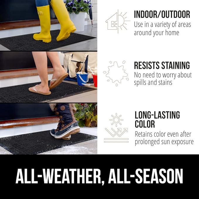 GORILLA GRIP 100% Waterproof All-Season WeatherMax Doormat, Durable Natural Rubber, Stain and Fade Resistant, Low Profile, Indoor Outdoor Door Mats, Easy Clean Patio Entrance Mat, 17x29, Midnight Maze
