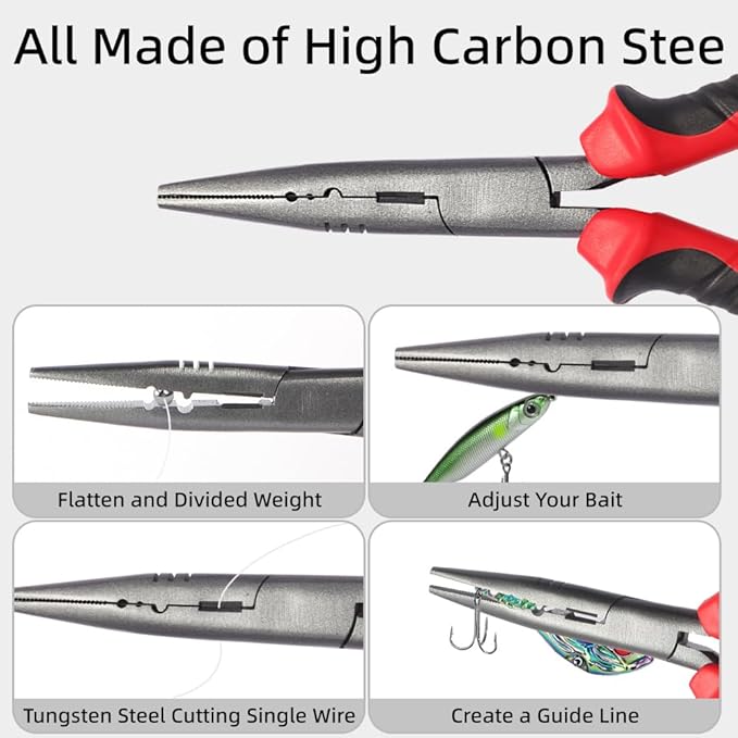 Fishing Pliers – High Carbon Manganese Steel Fish Hook Remover Tool with Tungsten Cutters – Fishing Gripper, Split Ring Pliers, Fishing Gear for Saltwater & Freshwater