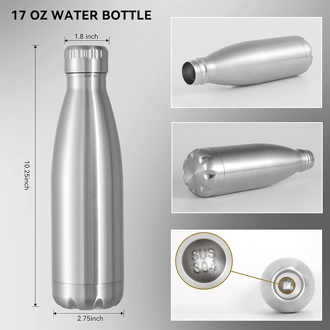 VEGOND 17oz Stainless Steel Water Bottles Bulk, Reusable Metal Sports Water Bottle Keeps Drink Hot and Cold, BPA Free Double Wall Vacuum Cola Shape Insulated Water Bottles for Camping Gym, 4 Pack