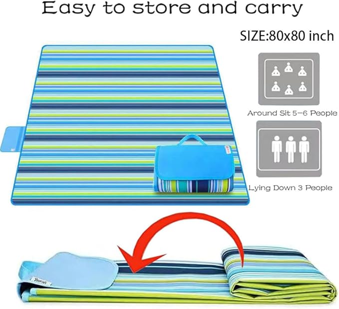 Extra Large Beach Blanket Outdoor Picnic Blankets, Light Foldable Waterproof Sand Free Picnic Mat Beach Mats for Family Festival BBQ Park Grass Lawn Camping Hiking Travel Concerts (BLUE 2, 80x80 in)