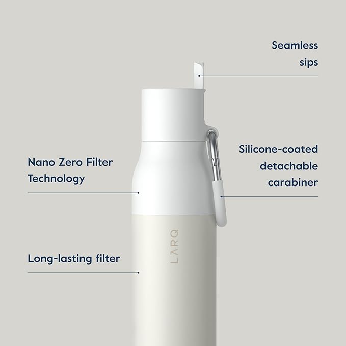 LARQ Bottle Filtered - Insulated Stainless Steel Water Bottle BPA Free with Nano Zero Technology and Long-Lasting Filters, Granite White, 25oz