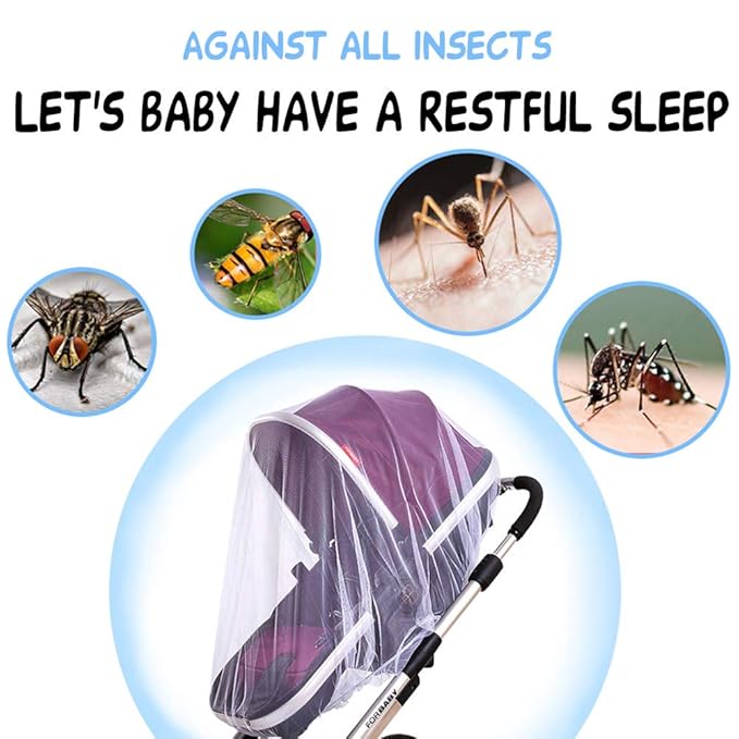Durable Baby Stroller Mosquito Net (2 Pack) - Perfect Bug Net for Strollers, Bassinets, Cradles, Playards, Pack N Plays and Portable Mini Crib (Blue)