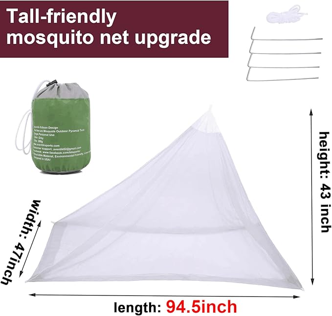 No-See-Ums Camping Mosquito Net Bed Compact and Ultra-Light for Travel,Finest Holes Mesh 2000 Noseeum Netting for Camping and Hiking, Without Sleeping Mat