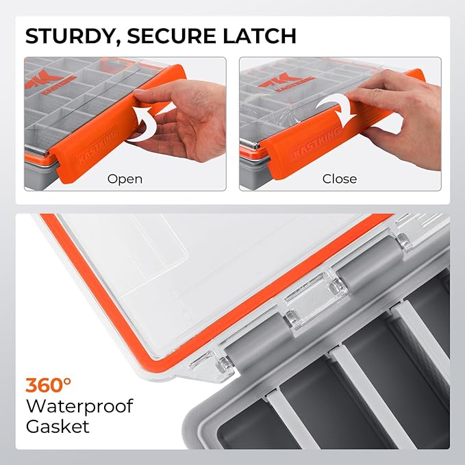 KastKing HyperSeal Waterproof Tackle Box, Waterproof 3600 and 3700 Tackle Trays, Fishing Tackle Box Organizer with Removable Dividers, Lure Box and Terminal Tackle Storage