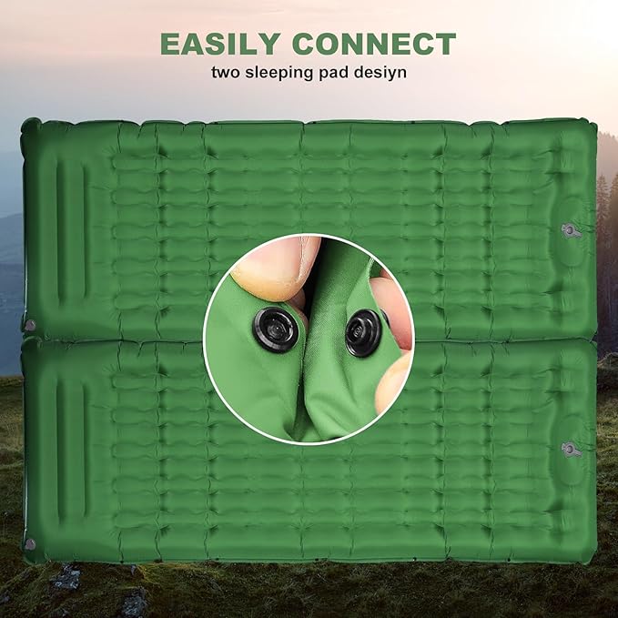 MINGPINHUIUS Camping Sleeping Pad with Pillow: Extra Thick 4.7 Inch Ultra-Light Self Inflating Air Mattress, Lightweight Compact Inflatable Sleep Mat for Backpacking, Hiking, Tent (Olive Green)