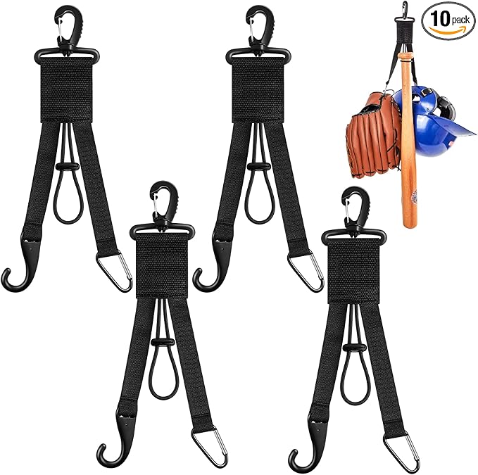 Deekin 10 Pcs Baseball Softball Gear Hanger 3 in 1 Dugout Organizer Baseball Bat Holder with Glove Clip and Helmet Hook for Softball Fence Bag Water Bottle Hiking Camping