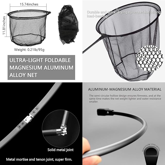 9ft/11.15ft Extra Long Fishing Net with Telescoping Handle, Carbon Fiber Extendable Landing Net, Dip Net for Fishing, Crab nets for Crabbing, Rubber Coated Netting, Holds up to 20lbs