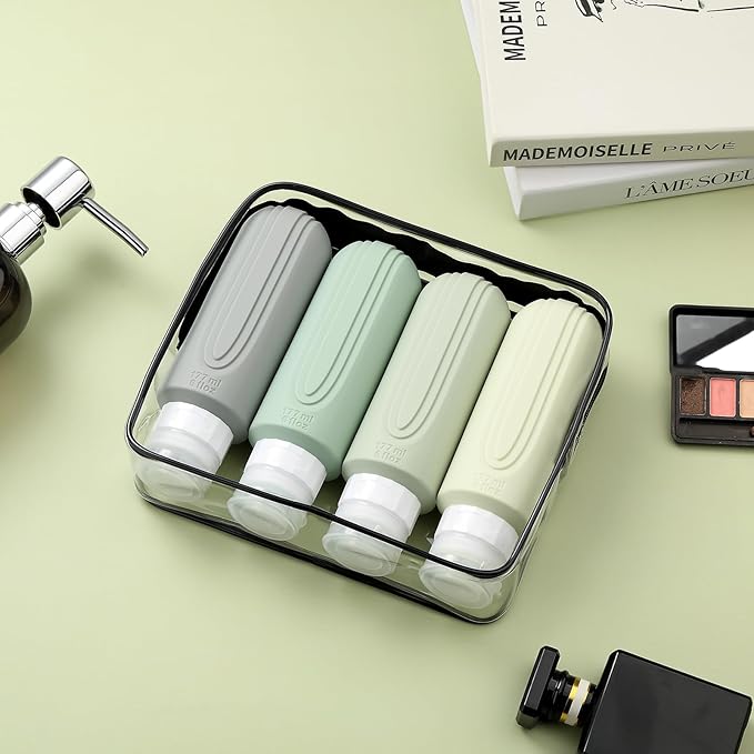 Travel Bottles for Toiletries, Large 6oz Oversize Containers, BPA Free Leak Proof Tubs Refillable Liquid Travel Accessories with Toiletry Bag for Cometic Shampoo and Lotion Soap (4 Pack)