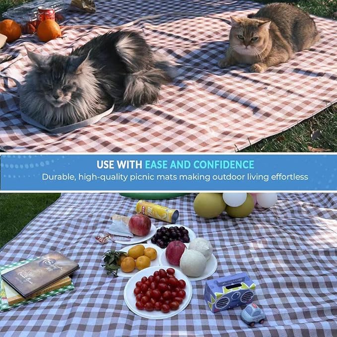 Extra Large Beach Blanket Outdoor Picnic Blankets, Foldable Waterproof Sand Free Picnic Mat for Festival BBQ Park Grass Lawn Camping Hiking Travel Concerts (Brown, 80x60 in)