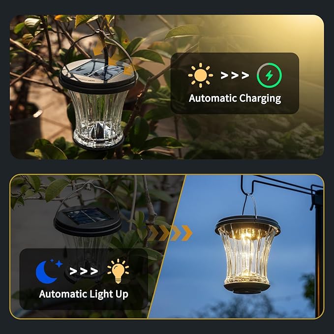 Glass Solar Lantern Outdoor, Waterproof Hanging Solar Lights for Outside with Modular Design, 3000K LED, Auto On/Off Table Lamp for Garden Patio Yard Fence Wall Decorative, Warm White(4 Pack)