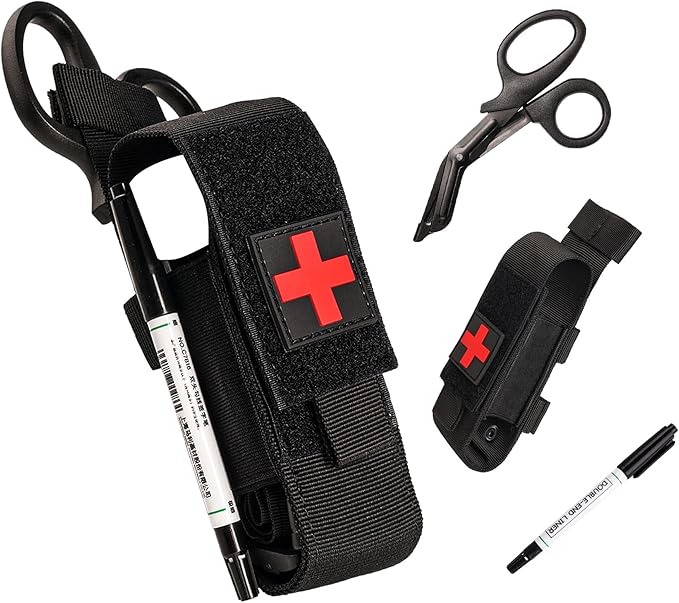 Tactical Molle Tourniquet Pouch Set with Trauma Medical Shear,Penlight,Pen,Molle Tourniquet Holder Holster Kit for Outdoor Hiking Camping Survival First Aid