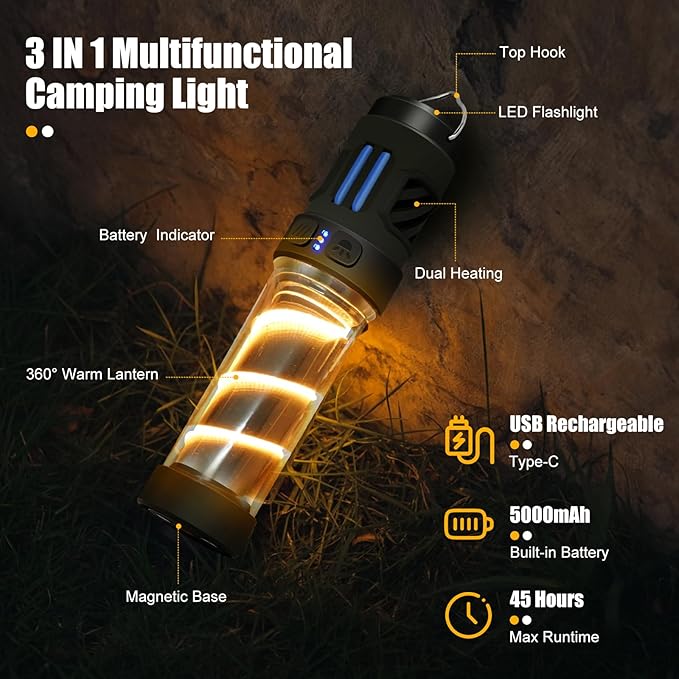 ๐๐ธ๐ผ๐บ๐พ๐ฒ๐ฝ๐ธ ๐ก๐ฎ๐น๐ฎ๐ต๐ต๐ฎ๐ท๐ฝ,Buzz Defense Portable, Rechargeable Flashlight&Lantern Camping Lights with Dual-Heating,Magnetic Design, Buzz Repel Lantern Light for Patio Camping, 6 Refills