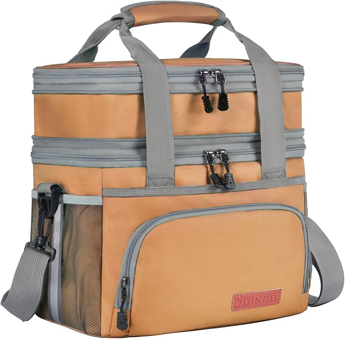 Lunch Box for Men/Women,Large Double-Layer Insulated Expandable Reusable Leakproof Cooler Bags for Adults,Lunch Bag with Adjustable Shoulder Strap for Office Travel Picnic(Earth-Yellow)