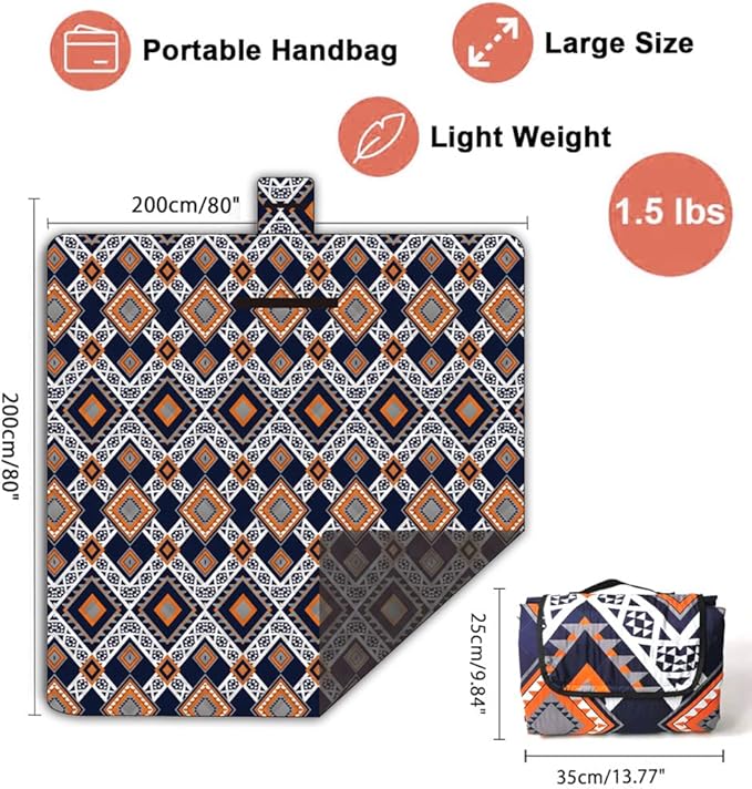 Outdoor Picnic Blankets, 79''x79'' Waterproof Sandproof Beach Blanket Waterproof Foldable Extra Large for Camping, Park, Travel, Grass
