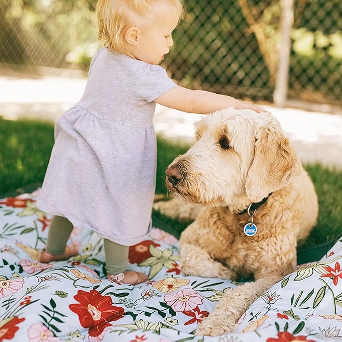 Little Unicorn 5'x10' XL Outdoor Family Picnic & Beach Blanket | Durable & Water-Resistant Fabric | Compact Fold & Easily Wipes Clean | Zipper Pocket (Primrose Patch)