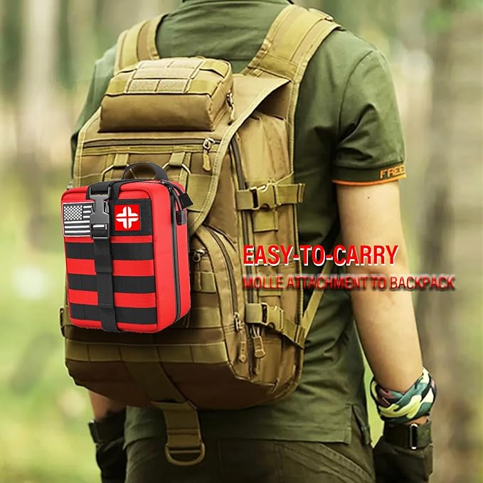 Emergency First Aid Kit - 282 Piece Premium Survival Gear Essentials Supplies for Car, Trucks, Hiking, Travel, Camping, Boating and Adventures, Waterproof Compact Molle Pouch Survival Kit