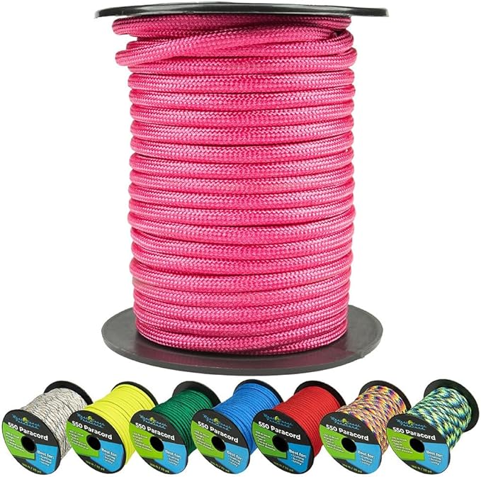 West Coast Paracord 550lb Paracord Spools – 7 Strand Type III Tactical Parachute Cord for Hiking, Camping, and Fishing – Neon Pink (100 ft)