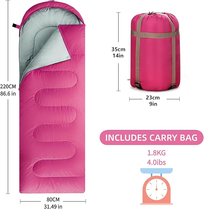 Sleeping Bags for Adults, Teens & Kids - Use for 3-4 Seasons, Warm & Cold Weather - Lightweight,Waterproof, Use for Backpacking, Hiking and Camping