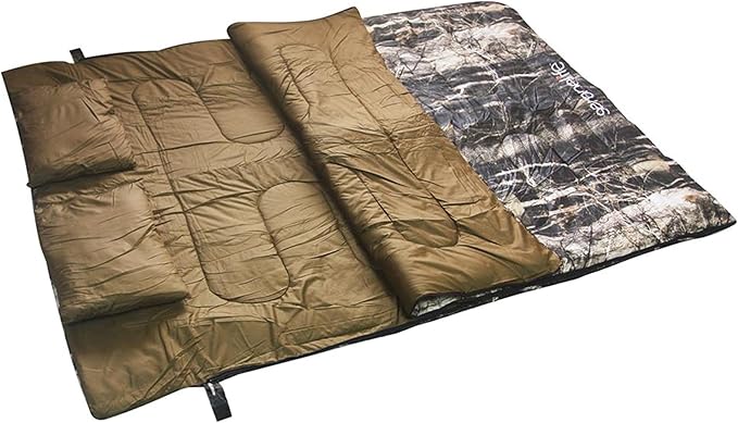 SereneLife Double Sleeping Bag with Pillows, Waterproof & Detachable for 2 Single Bags, Lightweight & Warm, Perfect for Camping, Hiking, Backpacking, and Cold Weather, Suitable for Temperatures 5-10°F
