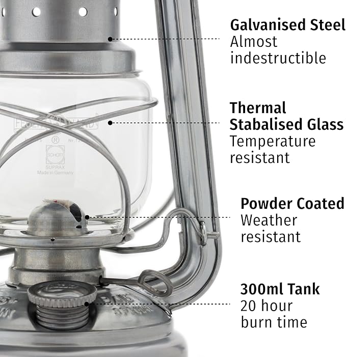 Outdoor Kerosene Fuel Lantern, German Made Weather Resistant Baby Special 276 Galvanized Hurricane Lamp for Camping or Patio, 10 Inches, Cobalt Blue