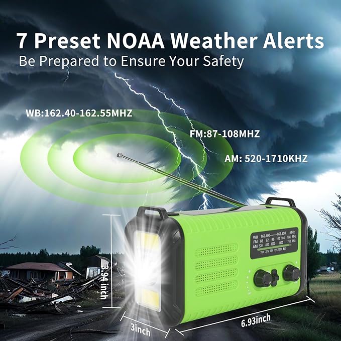 20000mAh/74000mWh Emergency Crank Radio, NOAA/AM/FM Solar Hand Crank Weather Radio, Battery Powered Radio with SOS Alarm & Flashlight for Camping/Emergencies (Light Green)