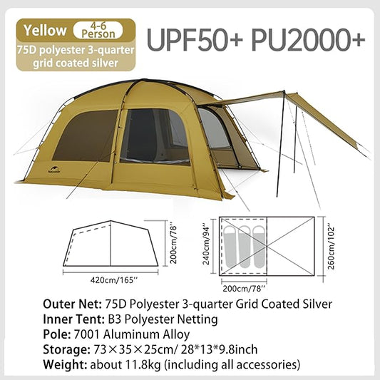 Naturehike7.6 Double Person 4-Seasons Camping Tent, UPF50+ Sun Protection Tent with 7001 Aluminum Alloy Poles, PU2000mm+ Waterproof Tent for Outdoor Camping,Picnic