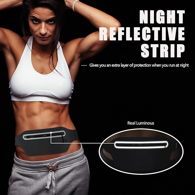 Waterproof Fanny Pack Women for Swimming Running Belt Bag Men Waist Bag Kids, Slim Hiking Waist Pack GYM Runners Exercise Workout Beach Kayaking Water Sports Dry Bags Cell Phone Pouch Black