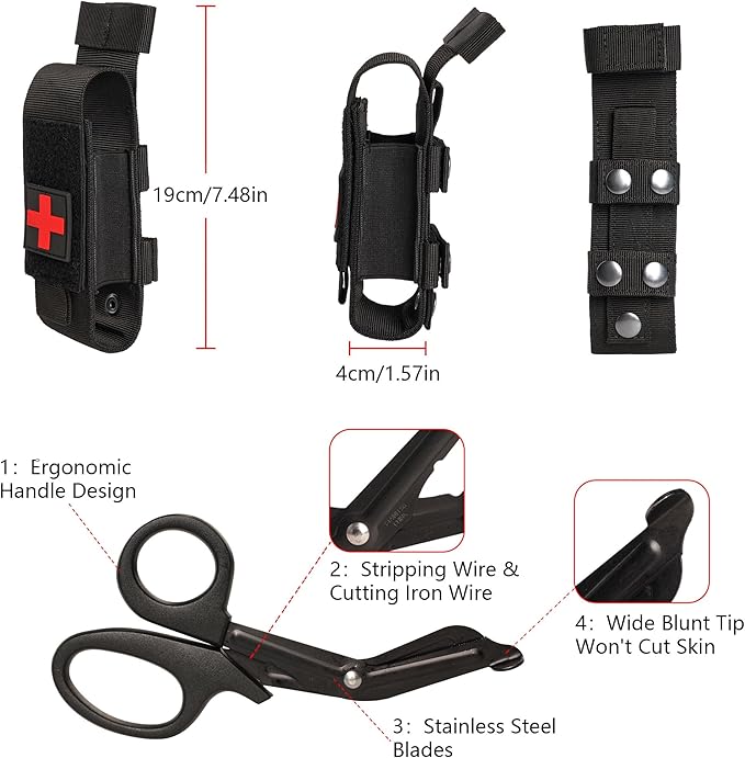 Tactical Molle Tourniquet Pouch Set with Trauma Medical Shear,Penlight,Pen,Molle Tourniquet Holder Holster Kit for Outdoor Hiking Camping Survival First Aid
