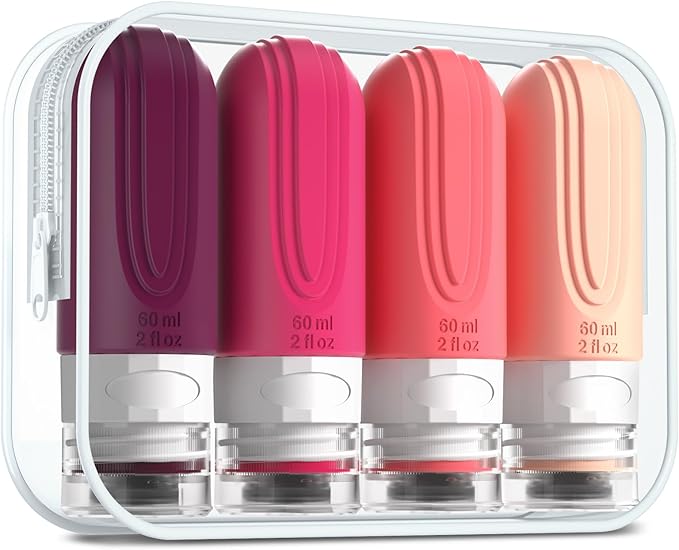 Travel Bottles for Toiletries, Tsa Approved 2oz Travel size Bottles, BPA Free Leak Proof Travel Toiletry Containers, Refillable Travel Accessories with Toiletry Bag for Shampoo Liquid (4 Pack)