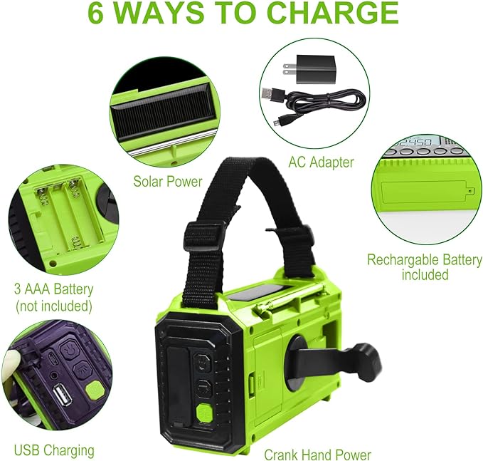 Raynic Emergency Weather Radio, 5000mAh/18500mWh Weather Radio, Portable Solar Hand Crank Radio with AM/FM/SW/NOAA, Cell Phone Charger, Headphone Jack, Flashlight and SOS Siren