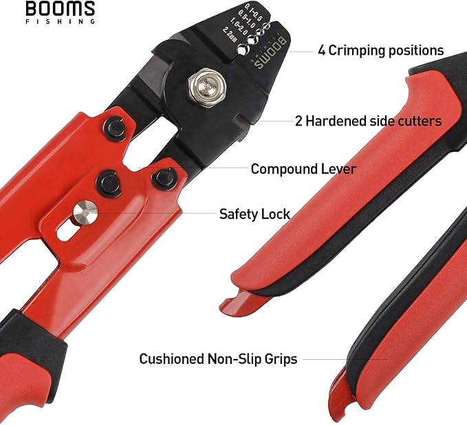 Booms Fishing CP1 Fishing Crimping Pliers, High Carbon Steel Fishing Plier Wire Rope Leader Crimping Tool, 10 inch Crimpers Swager with Ergonomic Handle