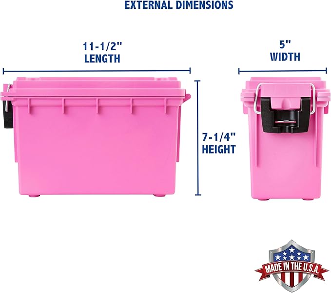 Sheffield 12631 Ammo Storage Box, Stackable .30 Cal Field Boxes, Water and Dust Resistant, Lockable Storage Box with Handle, Secures Hunting Gear, Supplies, and Bullets, Made in USA, Pink, 1-Pack