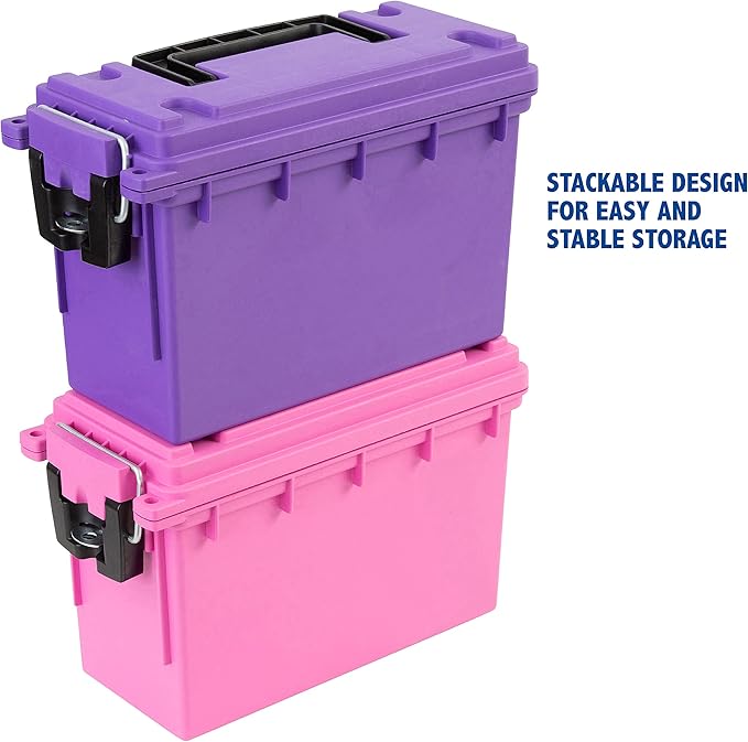 Sheffield 12632 Ammo Storage Box, Stackable .30 Cal Field Boxes, Water and Dust Resistant, Lockable Storage Box with Handle, Secures Hunting Gear, Supplies, and Bullets, Made in USA, Purple, 1-Pack