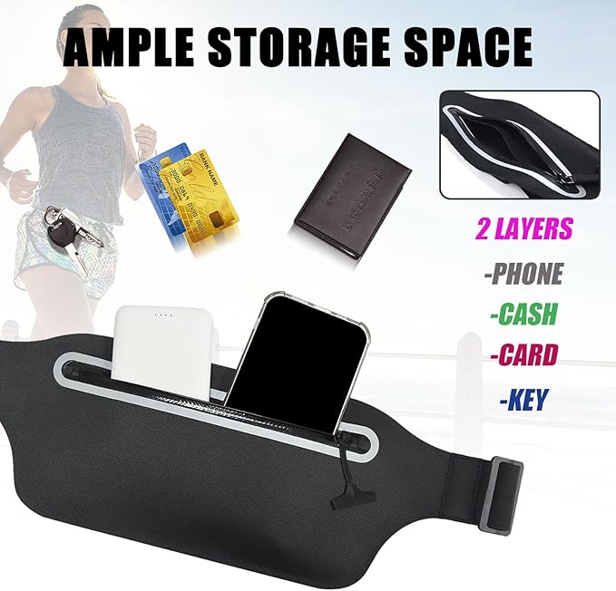 Waterproof Fanny Pack Women for Swimming Running Belt Bag Men Waist Bag Kids, Slim Hiking Waist Pack GYM Runners Exercise Workout Beach Kayaking Water Sports Dry Bags Cell Phone Pouch Black