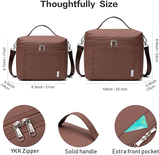 NOL Natural Organic Lifestyle Small Insulated Lunch Bags for Women Cooler Bag Lightweight Nylon Waterproof Lunch Box for Work(Small,coffee)