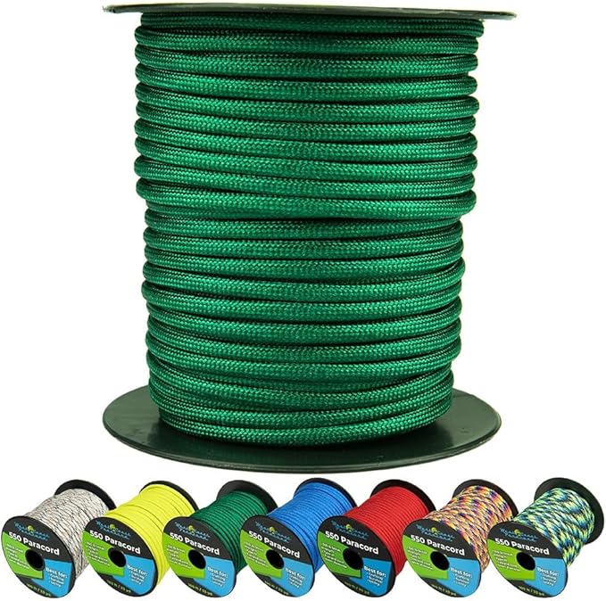 West Coast Paracord 550lb Paracord Spools – 7 Strand Type III Tactical Parachute Cord for Hiking, Camping, and Fishing – Kelly Green (1,000 ft)