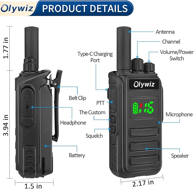 HTD 825 Long Range Two Way Radio - Waterproof Rechargeable Walkie Talkies- Premium Communication Devices with VOX Function 3 Pack for Outdoor Adventures Camping Cruises for Adults