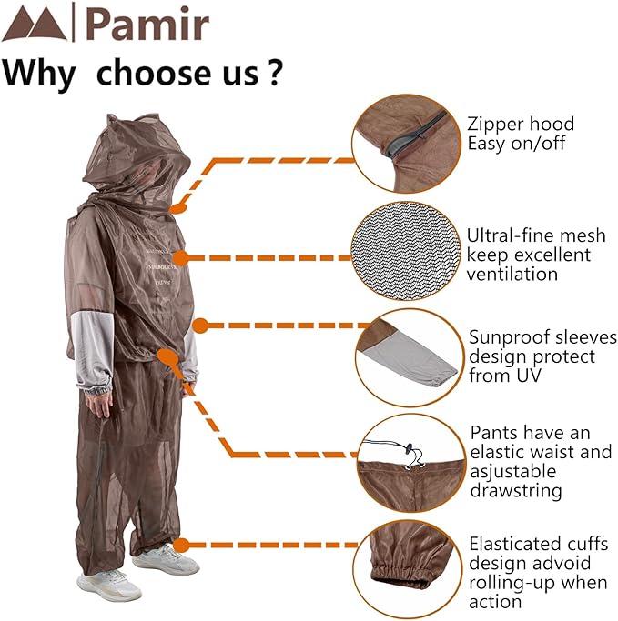 Mosquito Net Suit-Jacket Hood& Pants, Light-Weight& Breathable Mesh Clothing for Men& Women, Ideal for Fishing, Hiking.