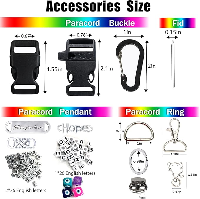 MONOBIN Paracord Combo Kit - 36 Colors, Multifunction Ropes & Accessories for Crafts