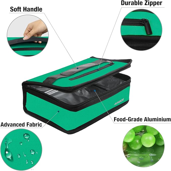 Aosbos Small Lunch Bag Insulated Lunch Box for Men Women Portable Mini Cooler Bags Compact Soft Lunch Tote Thermal Lunch Pail Lunchbox Reusable Meal Prep Container Cool Green