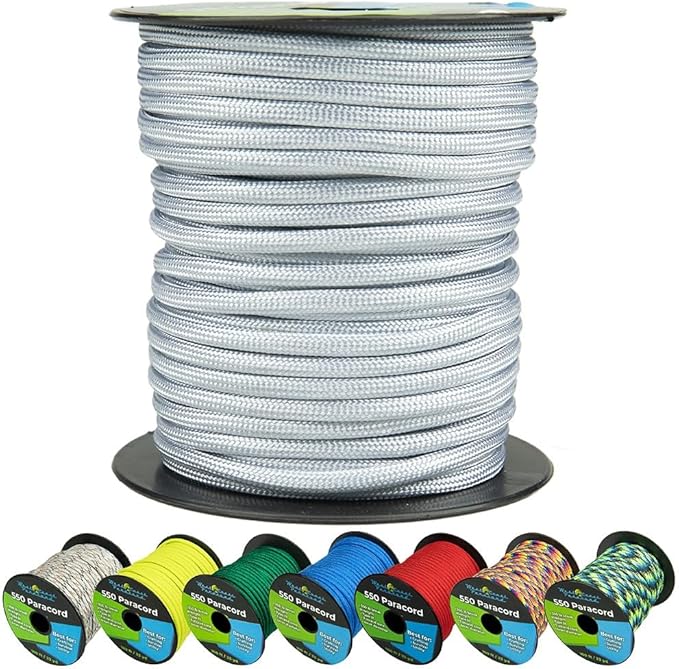 West Coast Paracord 550lb Paracord Spools – 7 Strand Type III Tactical Parachute Cord for Hiking, Camping, and Fishing – Silver Gray (50 ft)