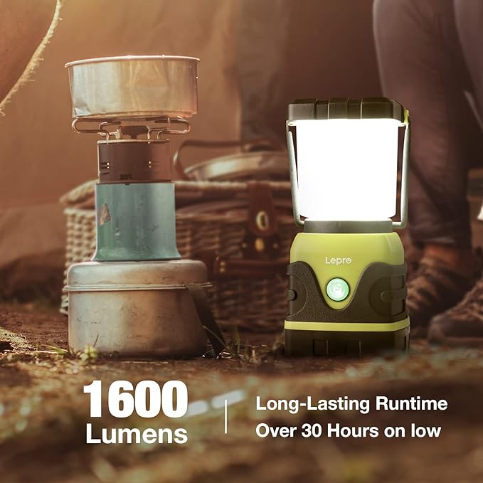 Lepro LED Camping Lantern Rechargeable, 1600LM, 4 Light Modes, 4400mAh Power Bank, IPX4 Waterproof, Perfect Lantern Flashlight for Hurricane Emergency, Hiking, Home and More, USB Cable Included