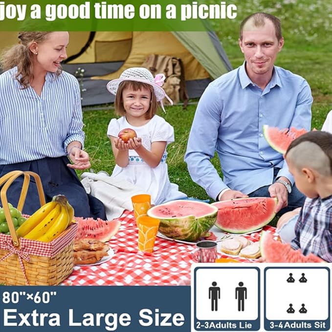 Large Beach Blanket Outdoor Picnic Blankets, Foldable Waterproof Sand Free beach Mat for Festival BBQ Park Grass Lawn Camping Hiking Travel Concerts,Suitable for 2-4 people (Classic Red Check,80x60in)