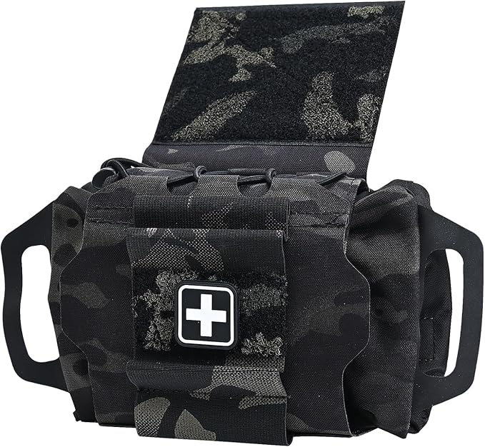 SABADO Rapid Deploy IFAK Pouch First Aid Kits Pack Tactical Two-piece System Medical Supply Holder Roll Carrier Hypalon Handle Outdoor Sport Hunting Bag Laminated Matting Fabric